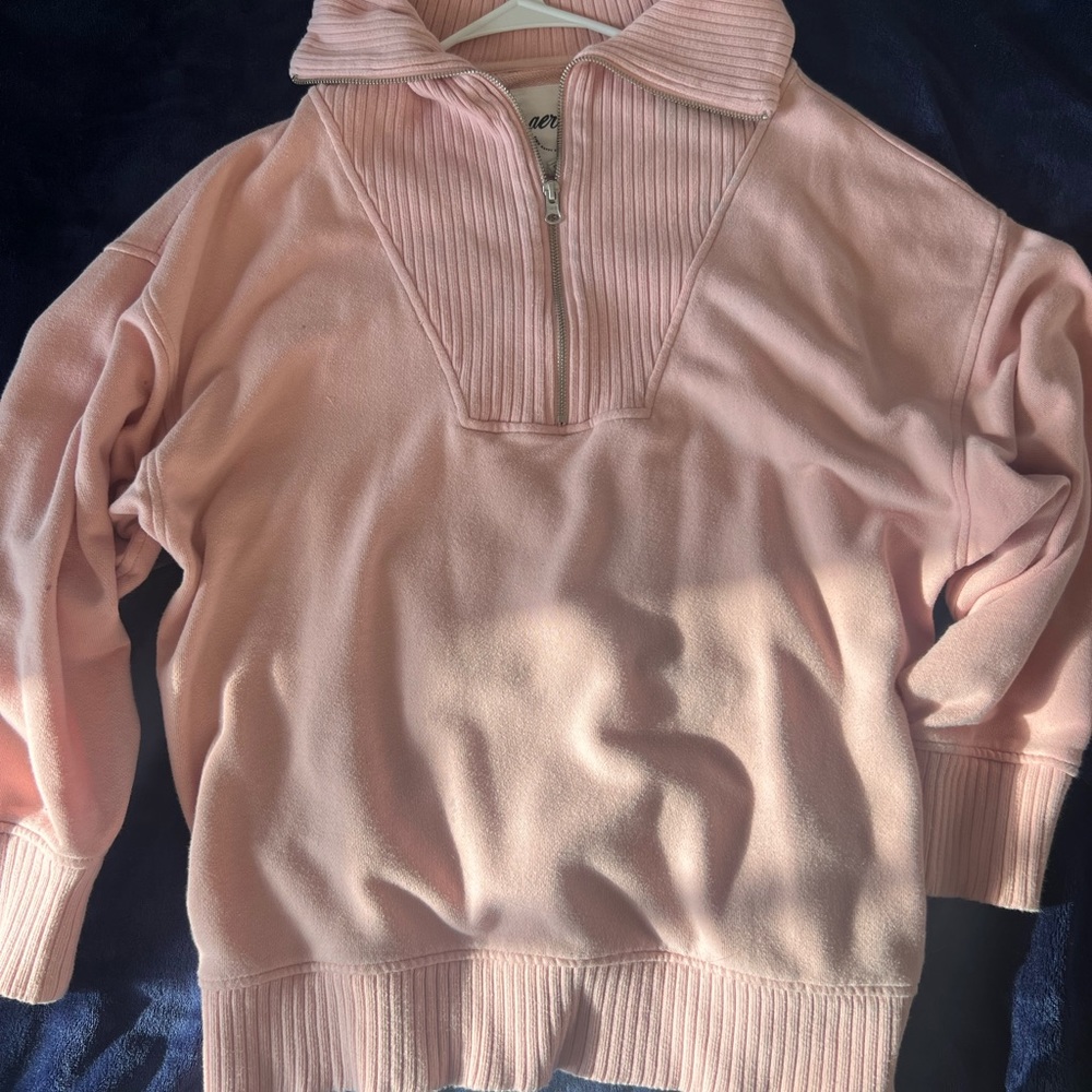 aerie baby pink quarter zip hoodie
